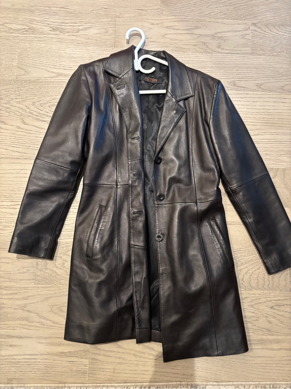 Classic Black Leather Trench Jacket - Women's